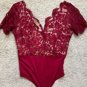 Boohoo Red Lace Wrap Bodysuit - Size L Never Worn